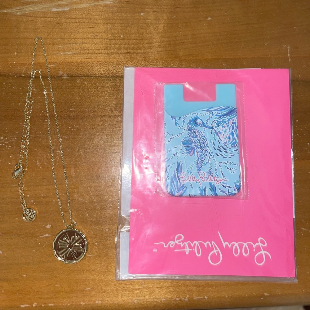 Lilly Pulitzer necklace and phone card holder